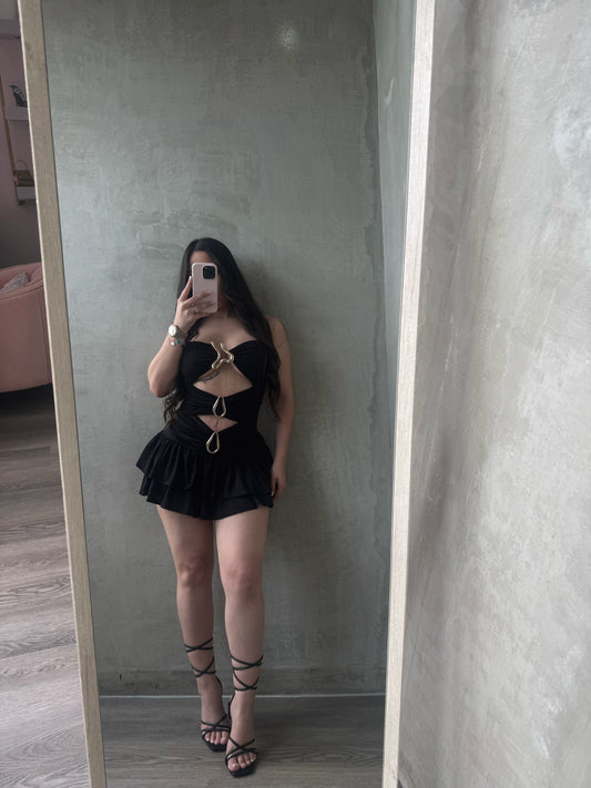 Black Cutouts Dress With Gold Detail