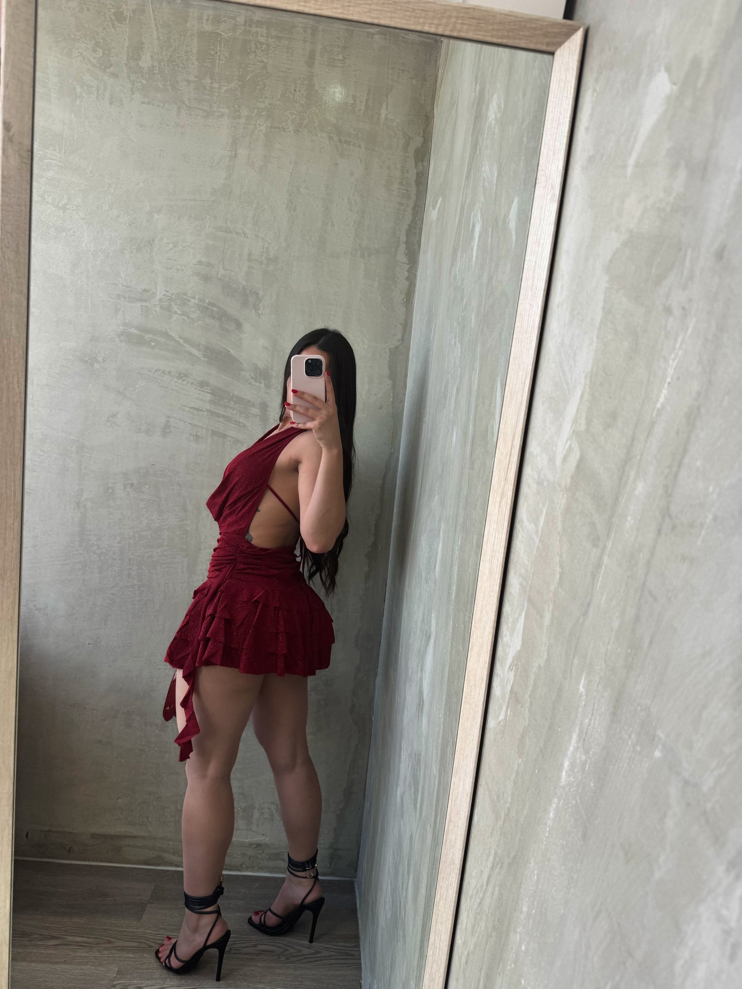 Red Glitter Halter Dress