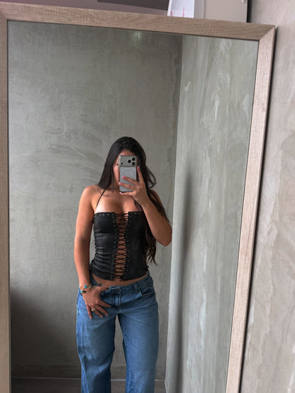 Black Leather Corset Top