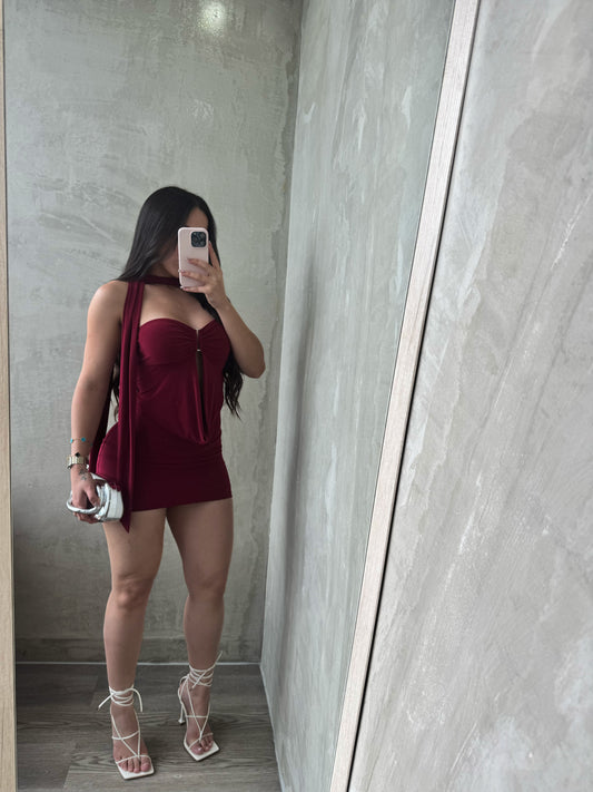 Burgundy Halter Strapless Dress