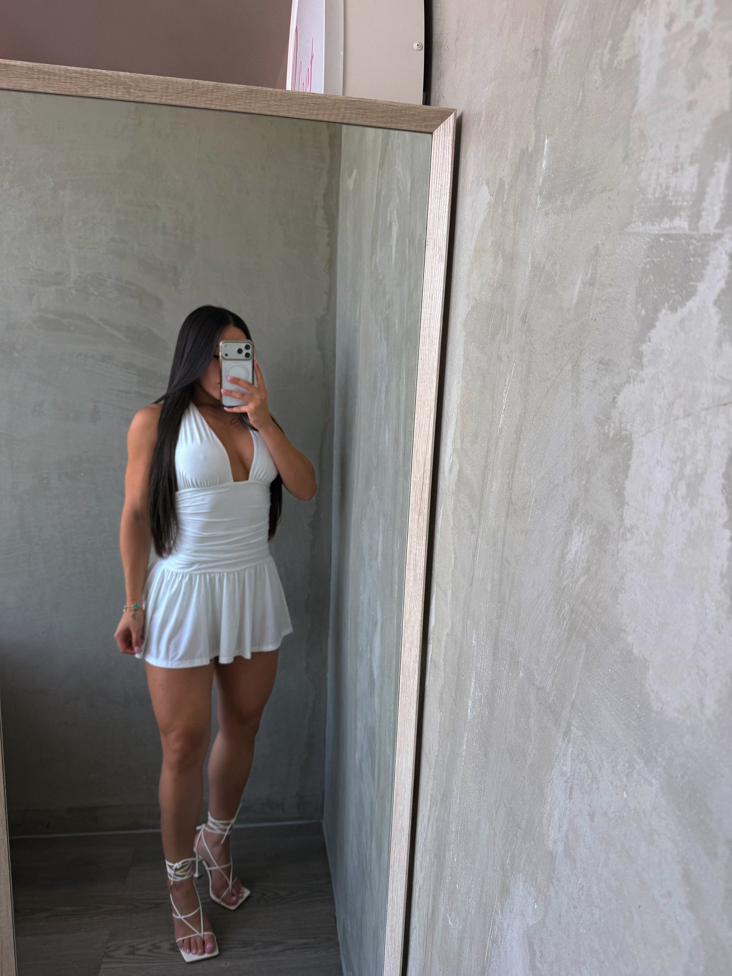 Off White Halter Ruffled Dress