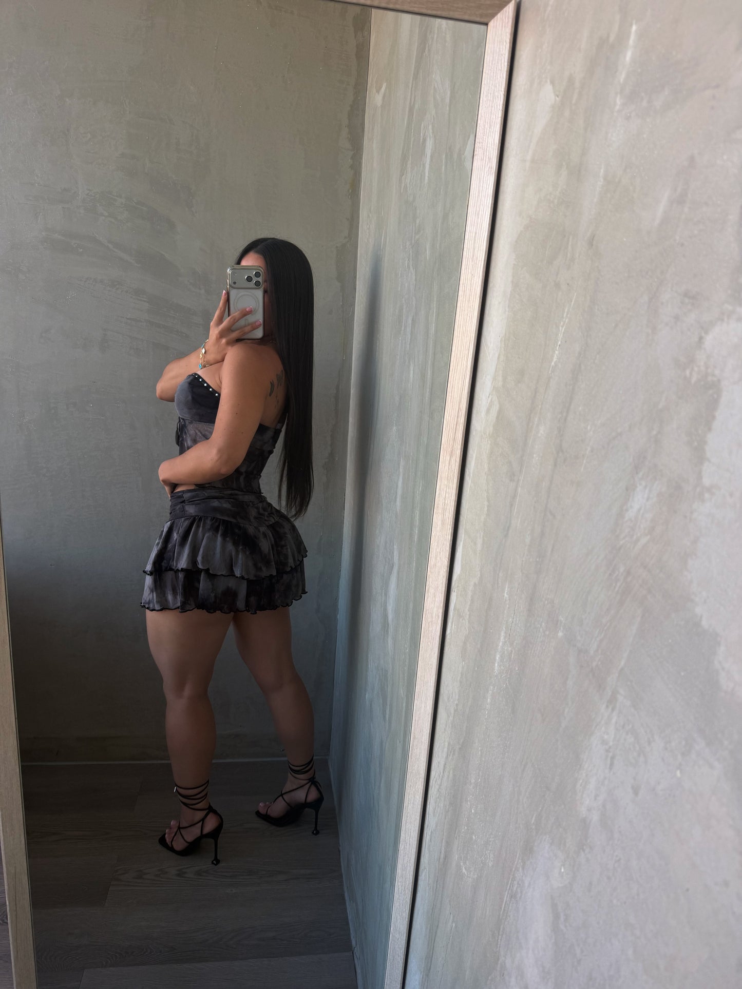 Black & Gray Tube Top & Skirt Set