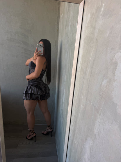 Black & Gray Tube Top & Skirt Set