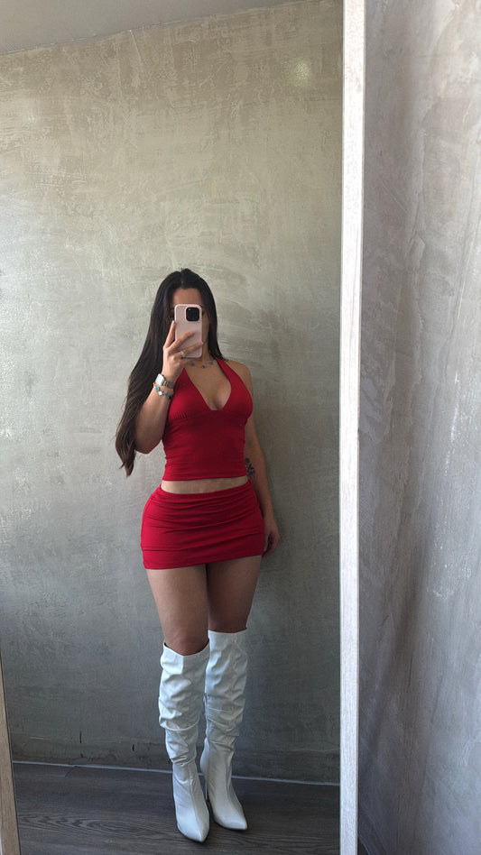 Red Halter Top & Skort Set