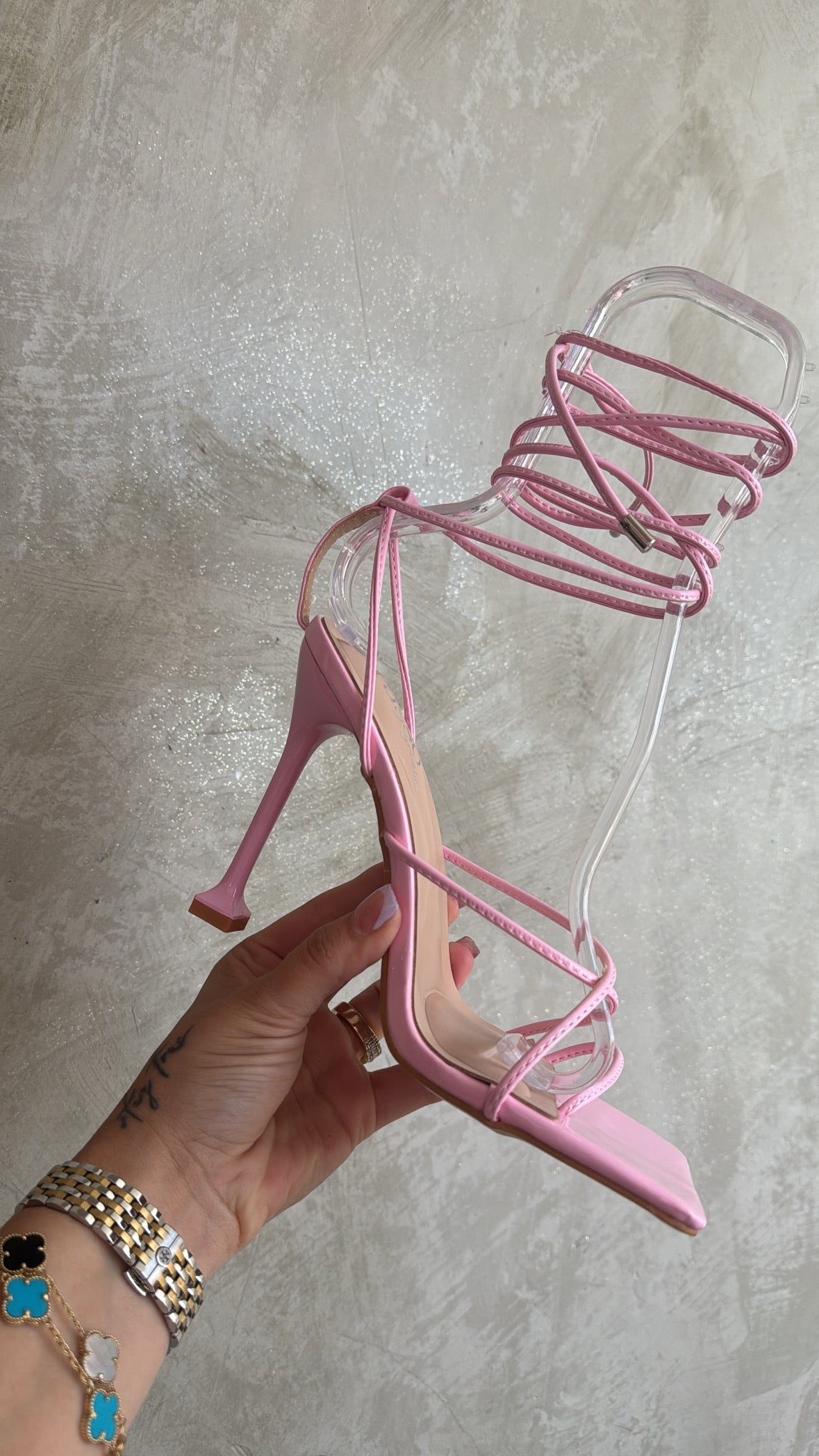 Light Pink Lace Up Heels