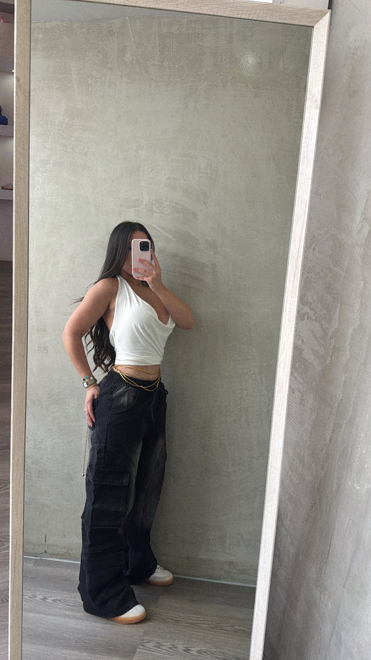 Black Denim Wash Elastic Band
