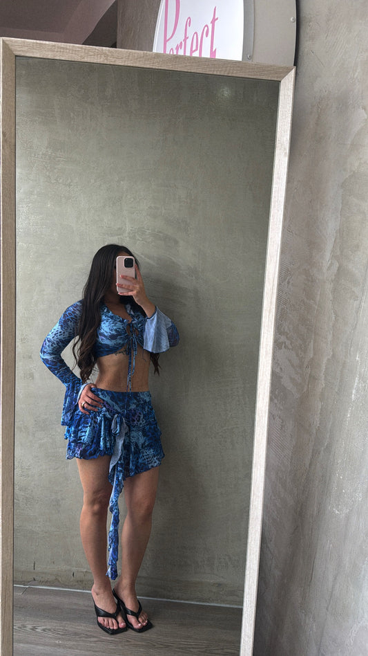 Royal Blue Animal Print Skirt Set