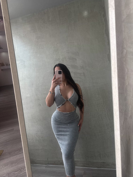 Cement Mineral Wash Midi Dress