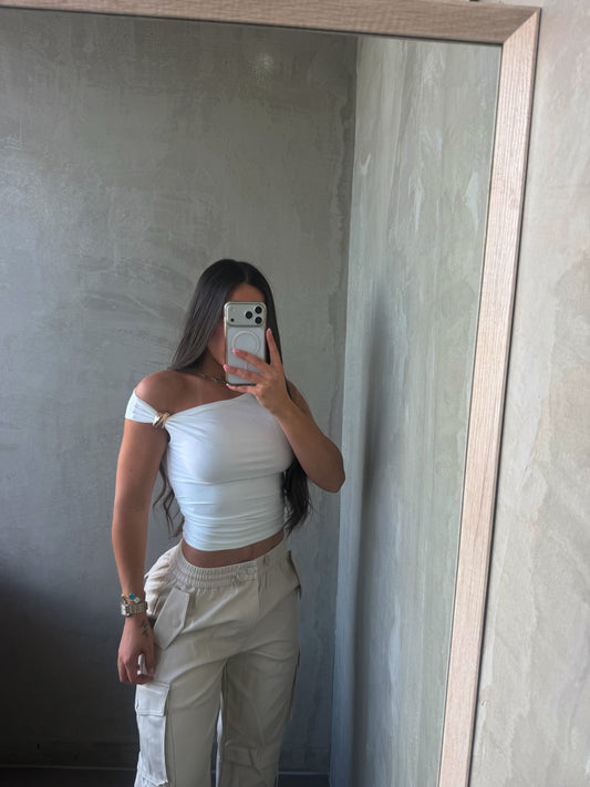 Off White Asymmetrical Top