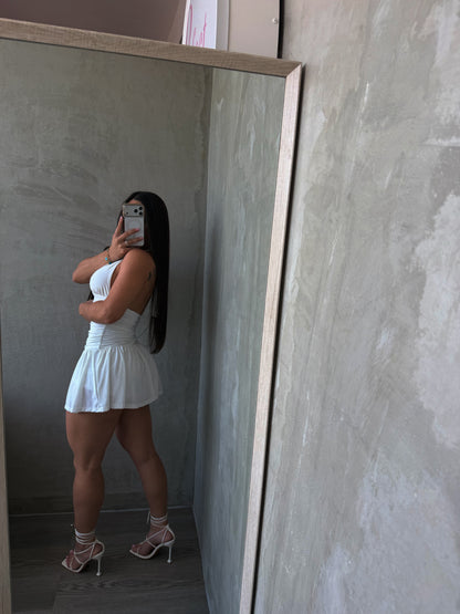 Off White Halter Ruffled Dress