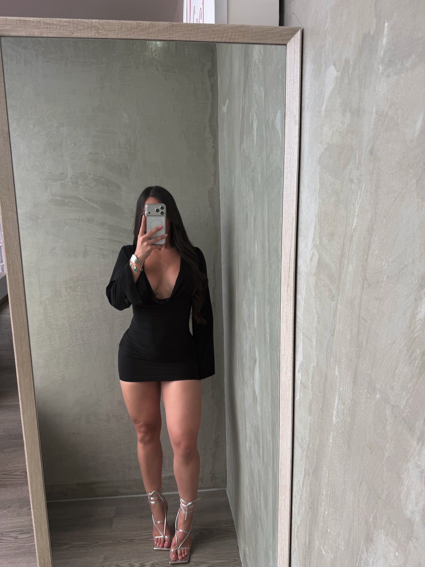 Black Halter Long Sleeve Dress