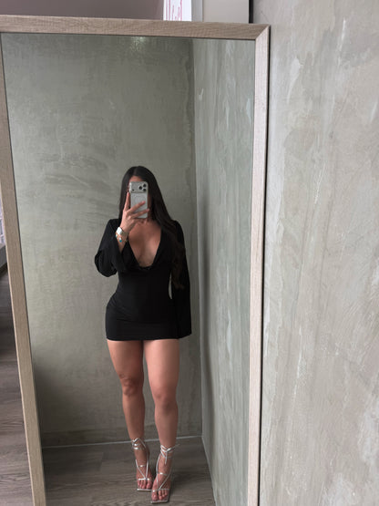 Black Halter Long Sleeve Dress