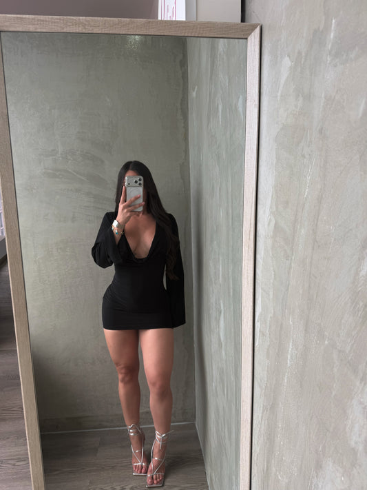 Black Halter Long Sleeve Dress
