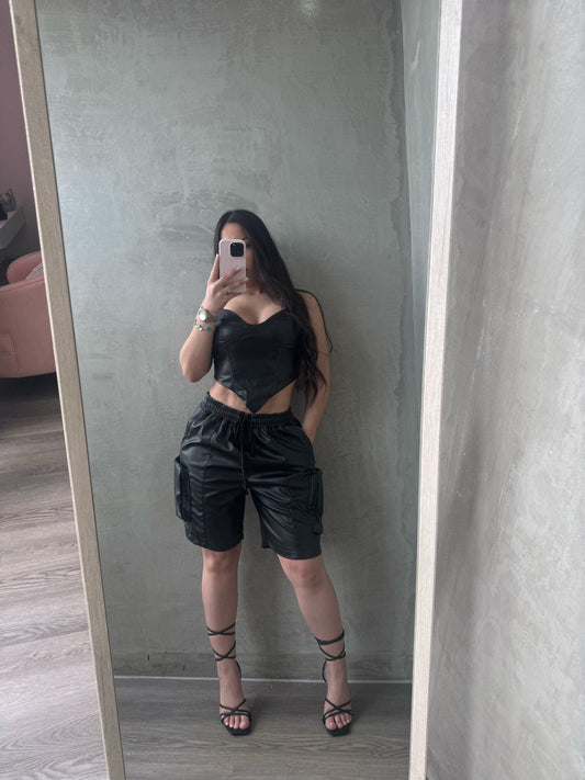Black Leather Corset Top