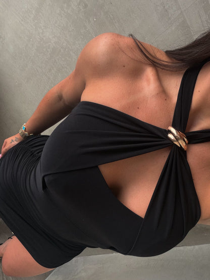 Black Sleeveless Halter Dress