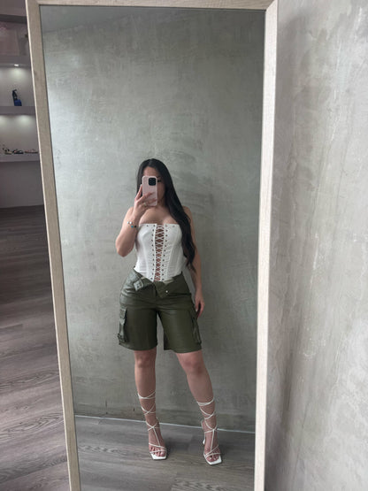 Olive Green Leather Short
