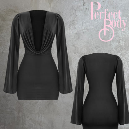 Black Halter Long Sleeve Dress