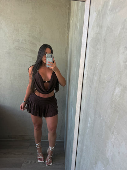 Chocolate Halter Top & Skirt Set
