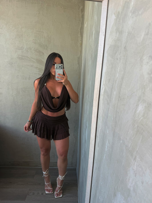 Chocolate Halter Top & Skirt Set