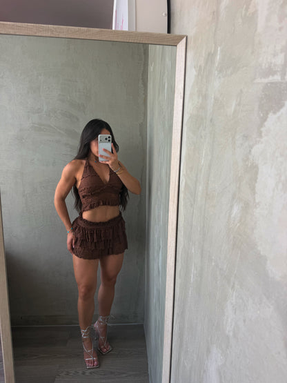 Chocolate Lace Skirt Set