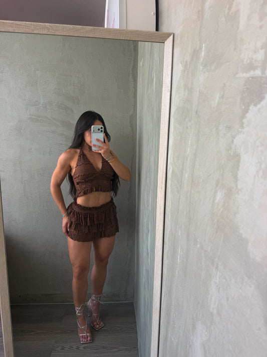 Chocolate Lace Skirt Set