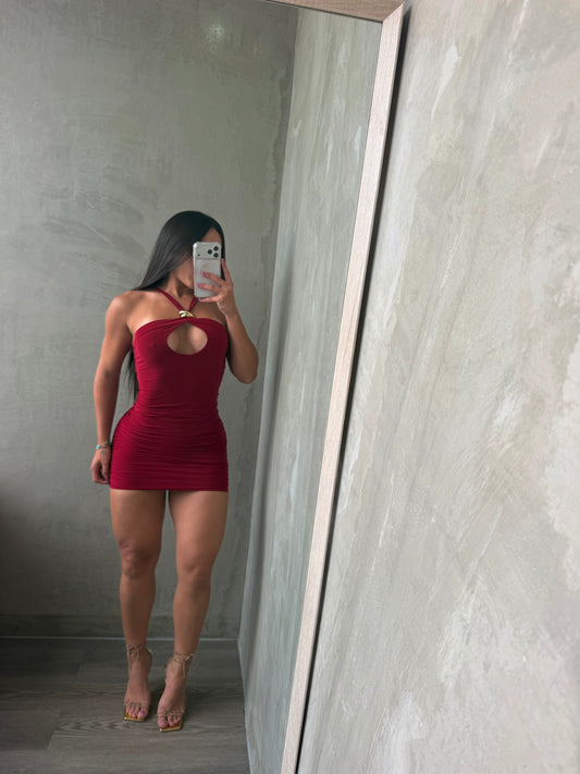 Dark Red Rushed Dress