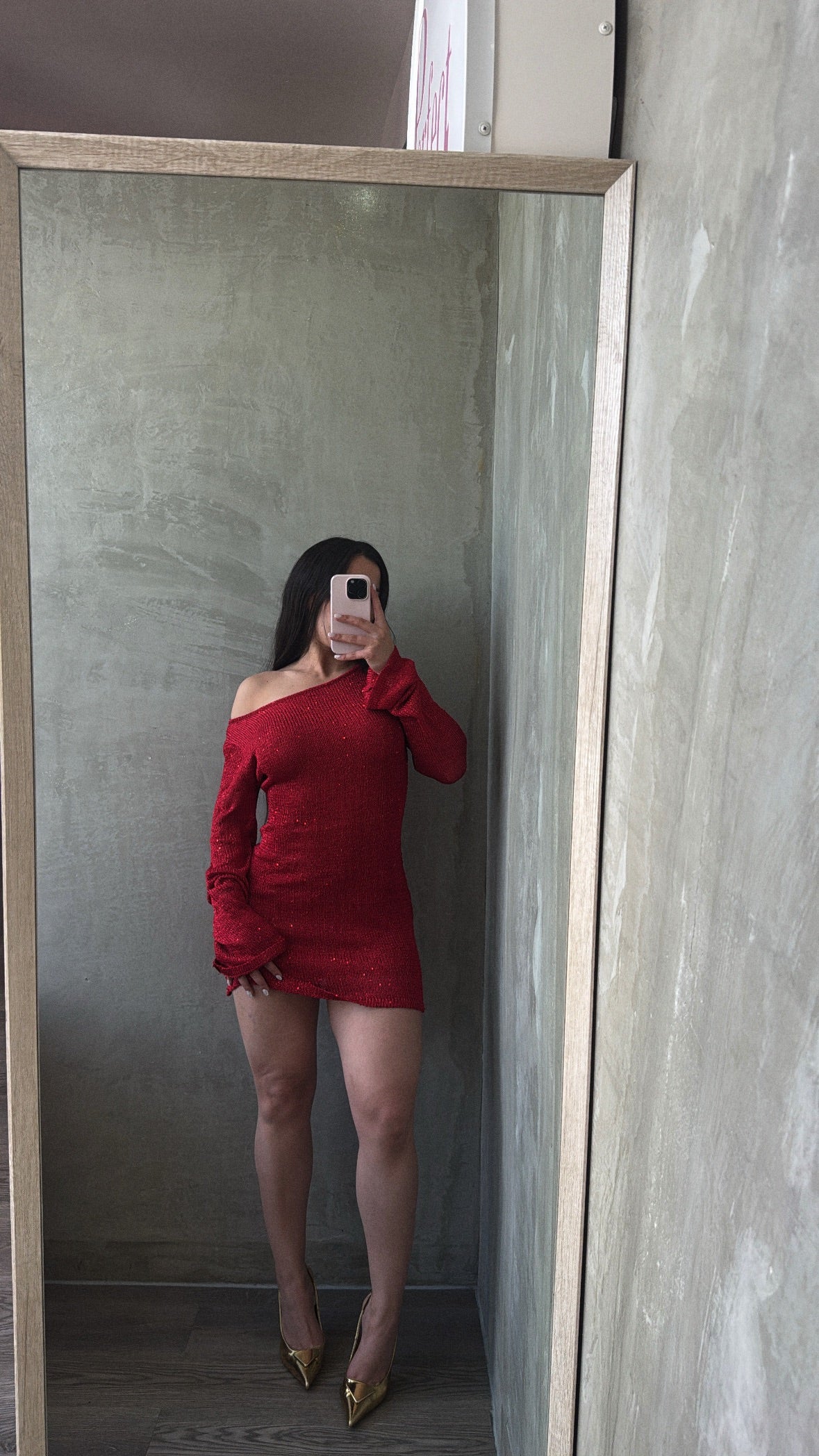 Red Sequin Sweater Dress