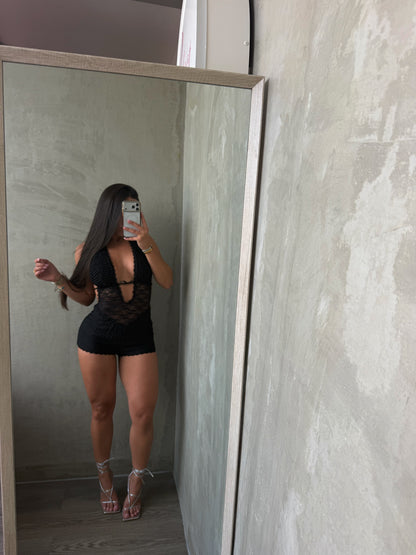Black Lace Halter Romper
