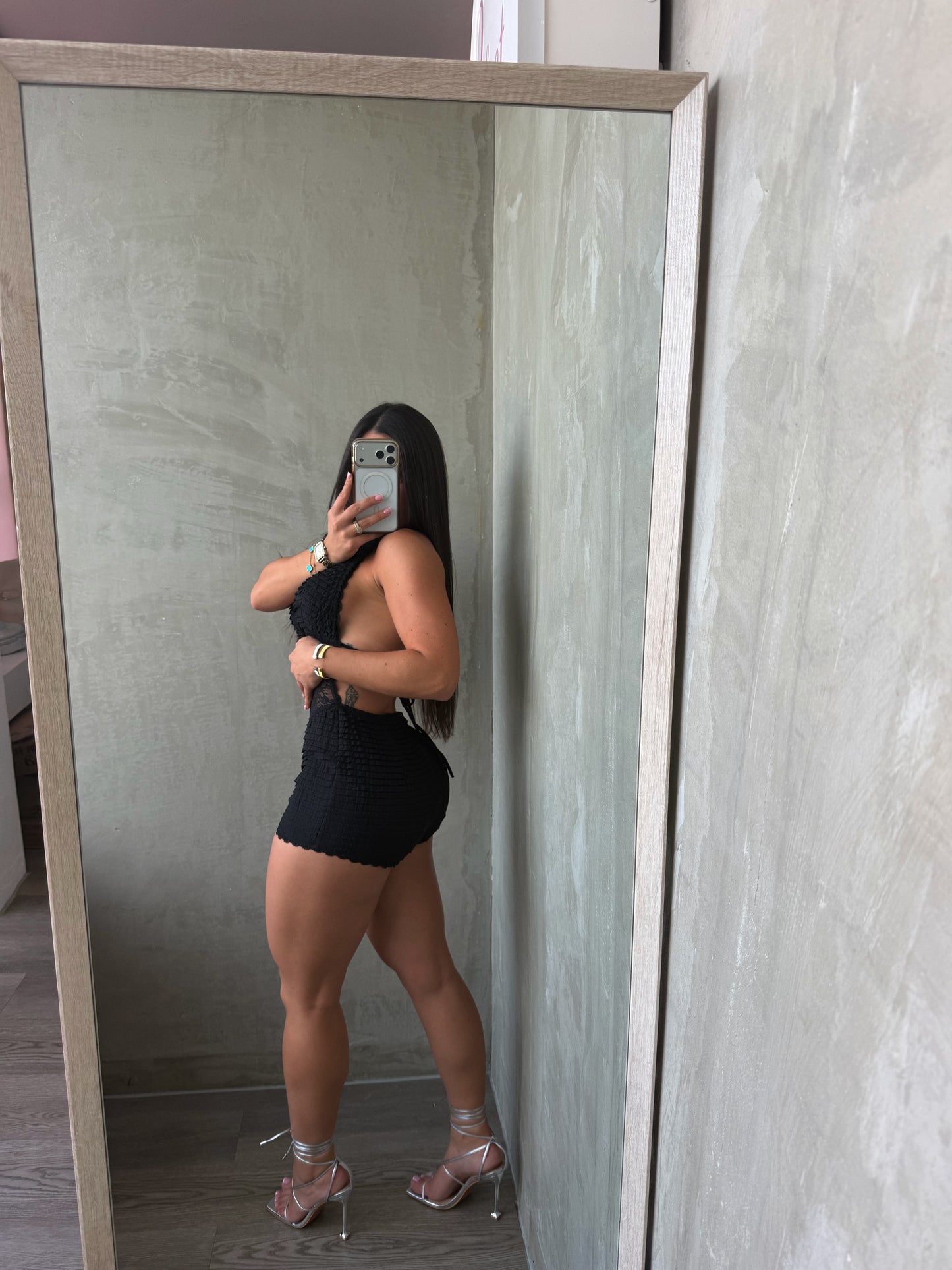 Black Lace Halter Romper