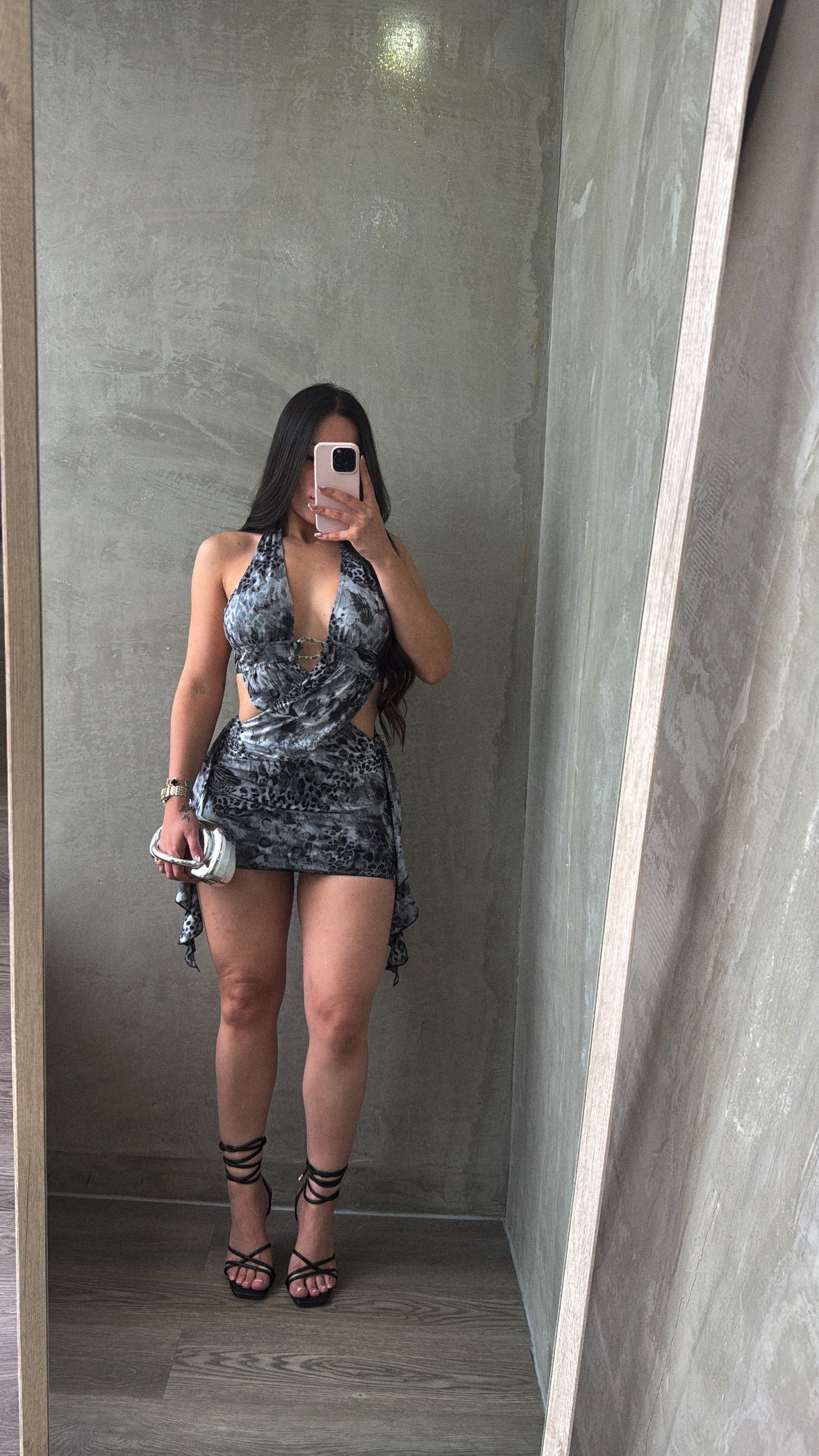 Black Animal Print Halter Dress