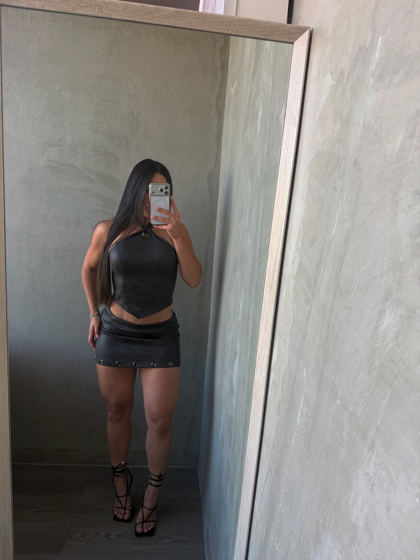 Charcoal Halter Top & Mini Skirt Set