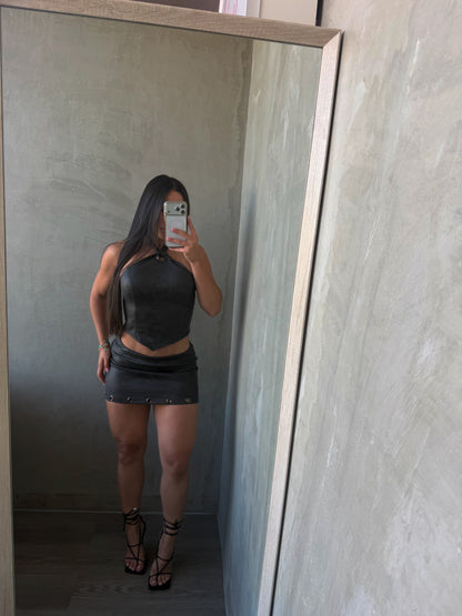 Charcoal Halter Top & Mini Skirt Set