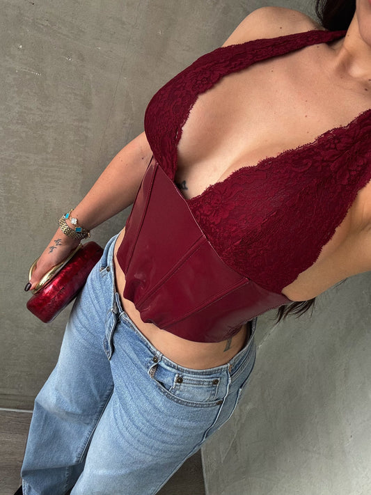 Burgundy Lace Bustier