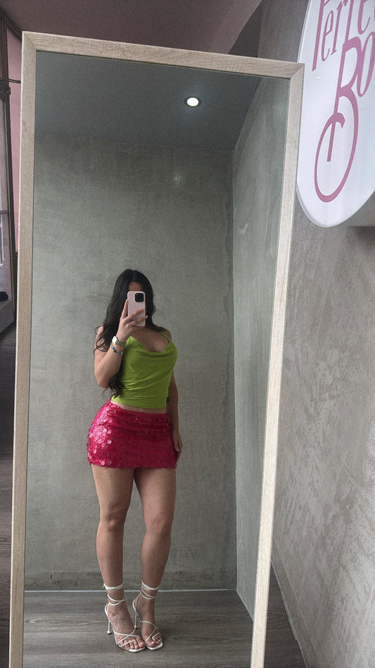 Hot Pink Sequin Mini Skirt