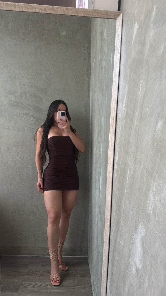 Brown Glitter Strapless Dress