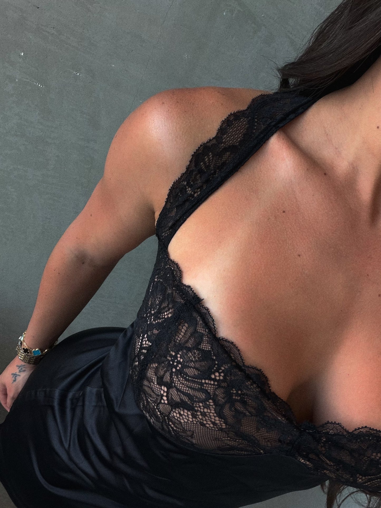 Black Lace Satin Dress