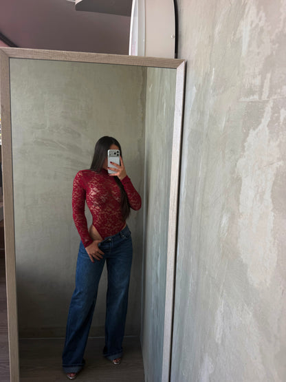 Burgundy Lace Bodysuit
