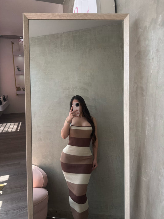 Mocha Stripes Knit Midi Dress RESTOCK