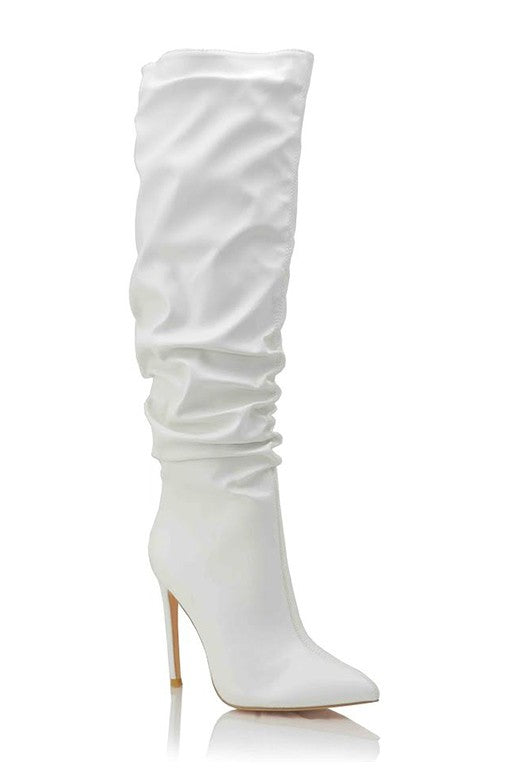 White Leather High Boots