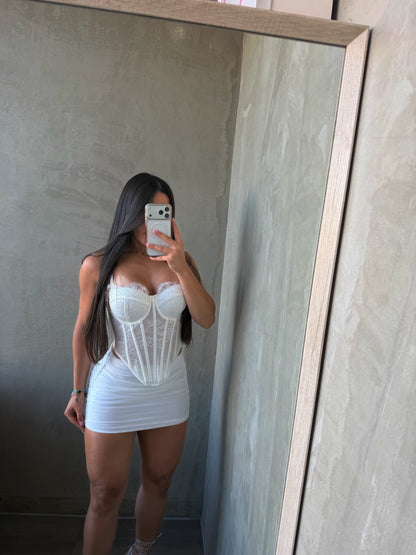 Off White Rhinestones Bustier