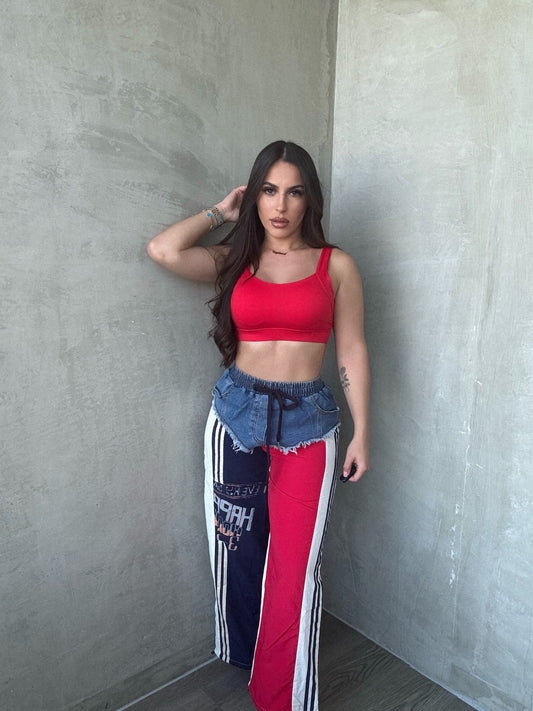 Red Lycra Basic Crop Top