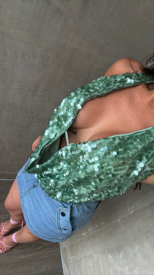 Green Sequin Halter Top