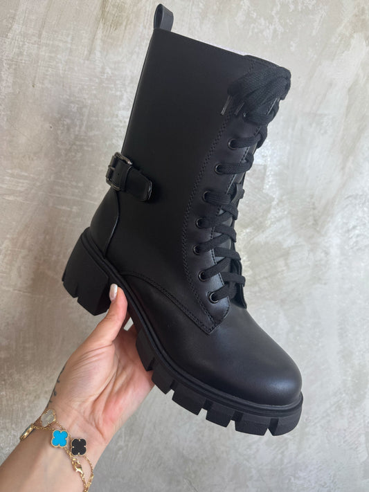 Black Leather Combat Boots