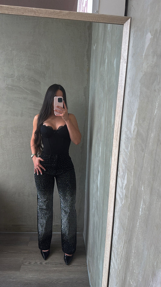 Black Rhinestones Denim
