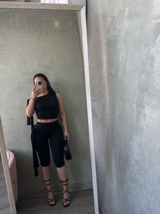 Black Asymmetrical Top & Capri Set