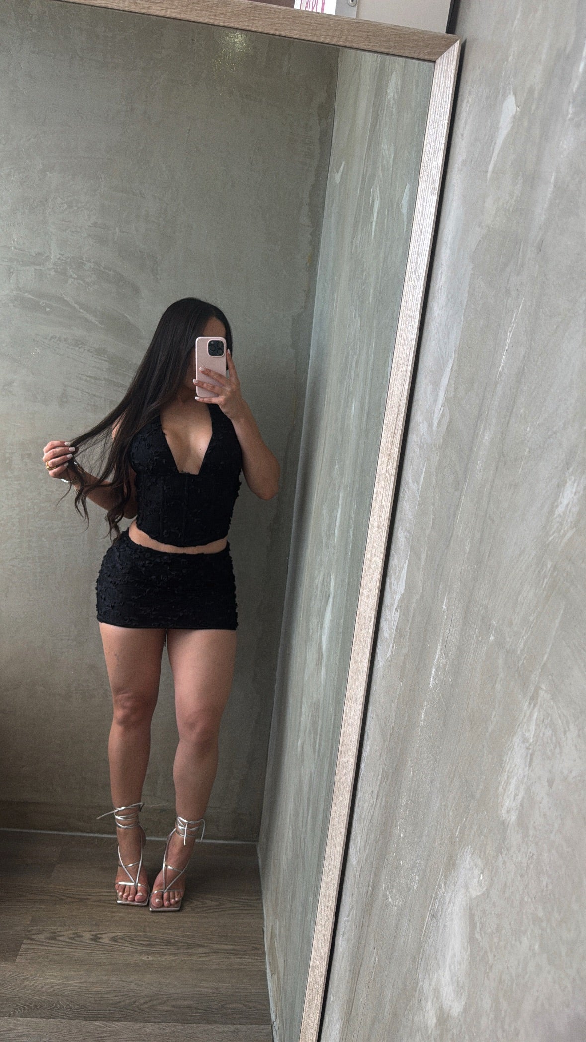 Black Floral Lace Corset & Skirt Set