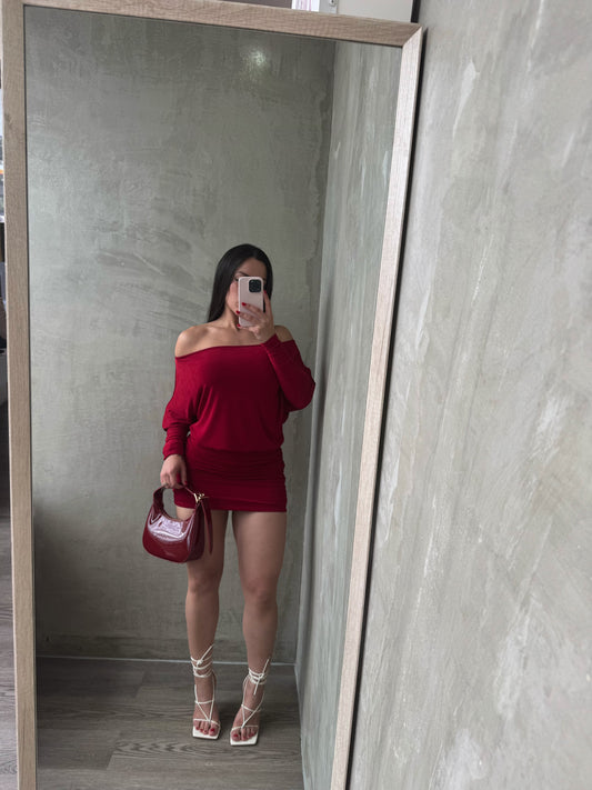 Dark Red Off Shoulder Dress