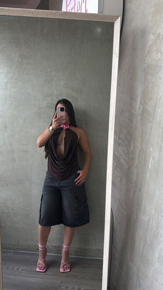 Black Denim Cargo Jorts