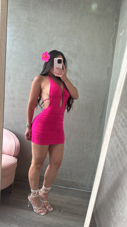 Bright Pink Halter Dress