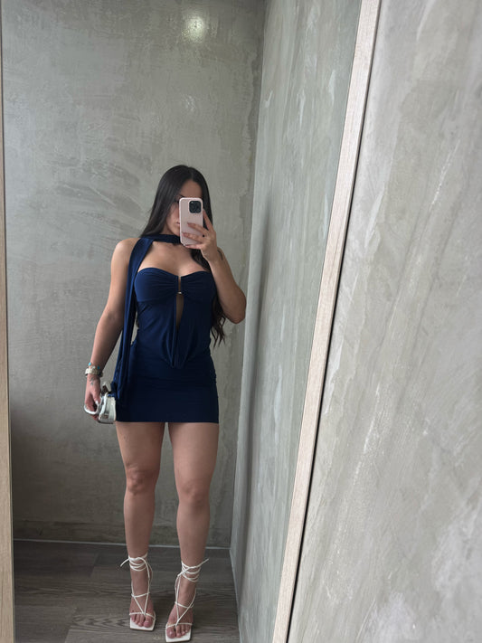 Navy Halter Strapless Dress